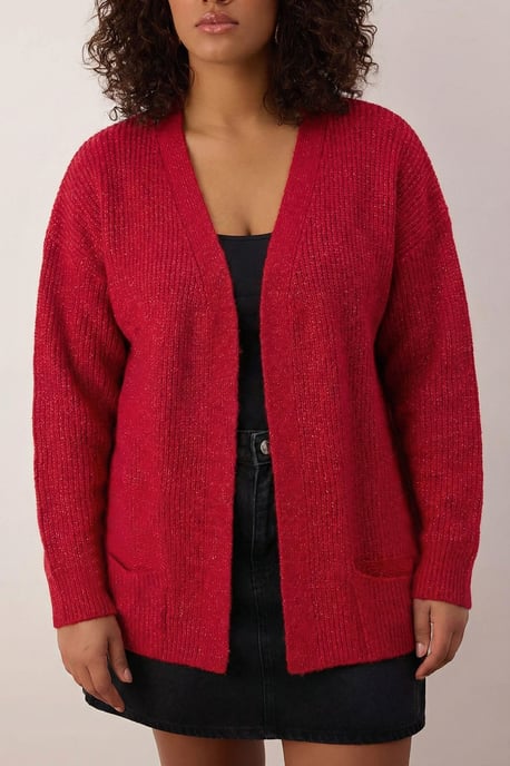 Trendyol Curve Damen Rot Einfarbig Lang Regular Fit Große Größen Cardigans - Image 2