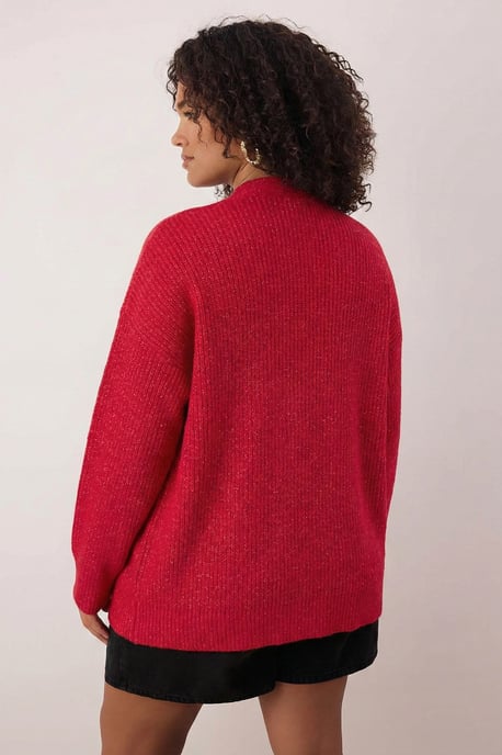 Trendyol Curve Damen Rot Einfarbig Lang Regular Fit Große Größen Cardigans - Image 3