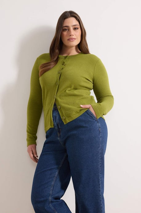 Trendyol Curve Damen Grün Einfarbig Lang Regular Fit Große Größen Cardigans - Image 6