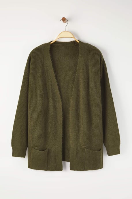 Trendyol Curve Damen Khaki Einfarbig Lang Regular Fit Große Größen Cardigans - Image 4