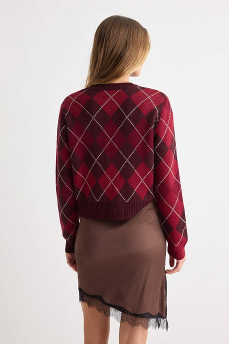 TRENDYOLMİLLA Damen Lila Kariert 3/4-Arm Regular Fit Cardigans - Image 3