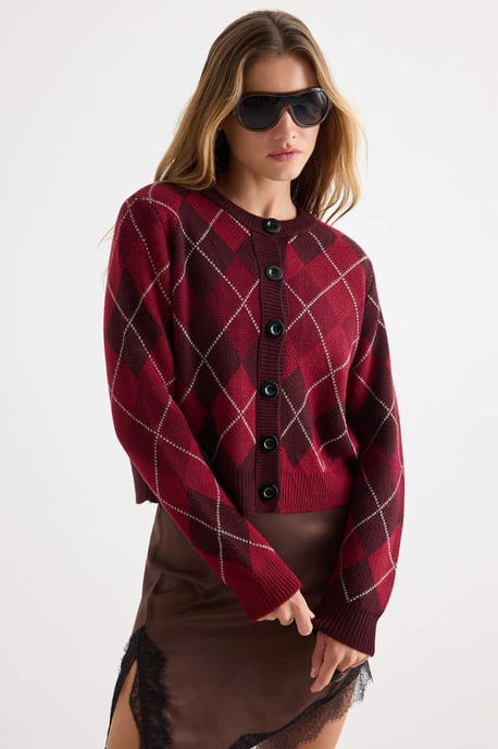 TRENDYOLMİLLA Damen Lila Kariert 3/4-Arm Regular Fit Cardigans - Image 5