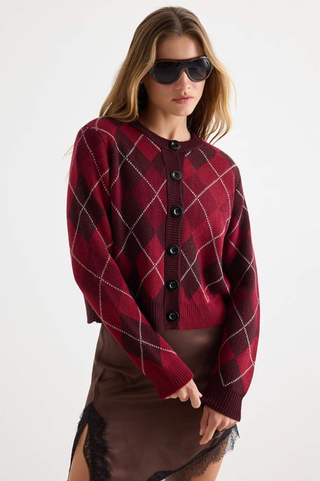TRENDYOLMİLLA Damen Lila Kariert 3/4-Arm Regular Fit Cardigans - Image 6