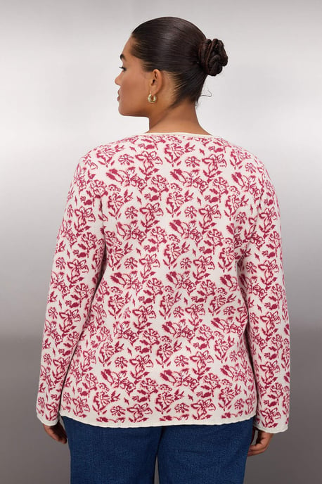 Trendyol Curve Damen Rosa Geblümt Lang Regular Fit Große Größen Cardigans - Image 3