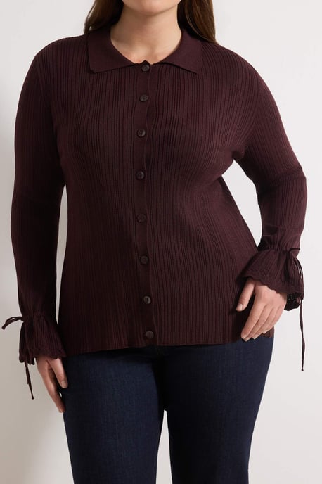 Trendyol Curve Damen Bordeaux Einfarbig Lang Tailliert Große Größen Cardigans - Image 2