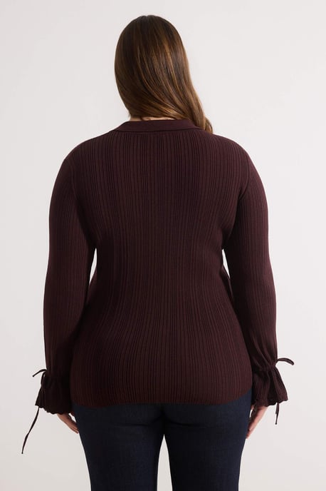 Trendyol Curve Damen Bordeaux Einfarbig Lang Tailliert Große Größen Cardigans - Image 3