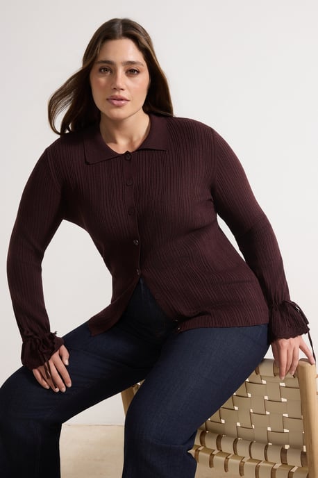 Trendyol Curve Damen Bordeaux Einfarbig Lang Tailliert Große Größen Cardigans - Image 6