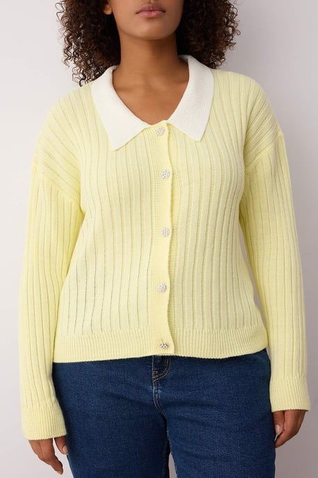 Trendyol Curve Damen Gelb Einfarbig Lang Regular Fit Große Größen Cardigans - Image 2