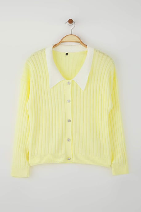Trendyol Curve Damen Gelb Einfarbig Lang Regular Fit Große Größen Cardigans - Image 4