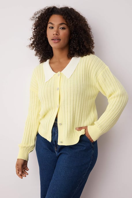 Trendyol Curve Damen Gelb Einfarbig Lang Regular Fit Große Größen Cardigans - Image 6