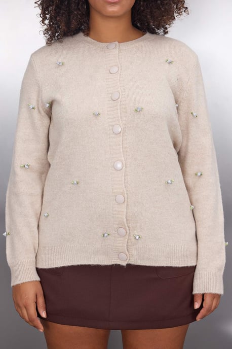 Trendyol Curve Geblümter Longcardigan, regular fit, große Größen - Wollweiß - Image 2