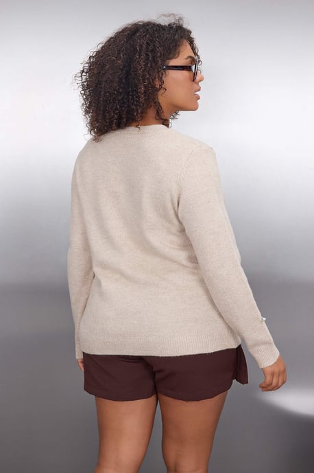 Trendyol Curve Geblümter Longcardigan, regular fit, große Größen - Wollweiß - Image 3