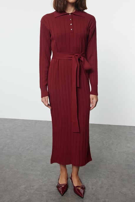 Trendyol Modest Damen Bordeaux Einfarbig Maxi Lang Casual Gerade Modest Kleider - Image 2