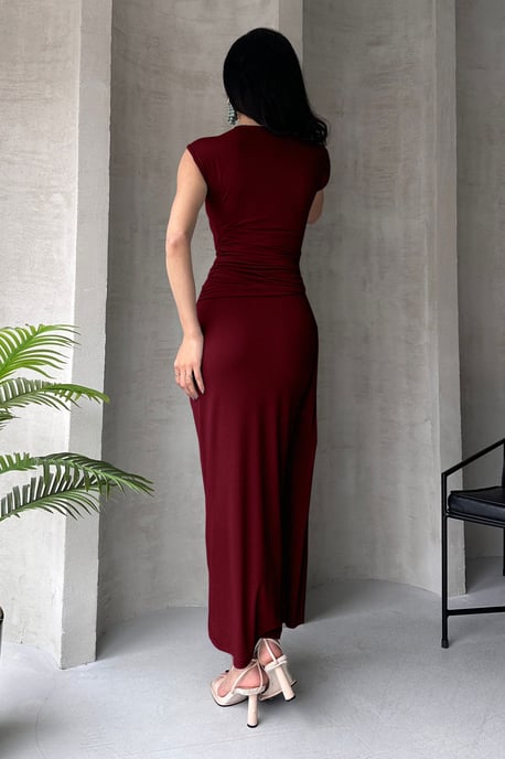 TRENDYOLMİLLA Damen Bordeaux Einfarbig Maxi Ärmellos Elegant/Abend Bodycon Kleider - Image 2