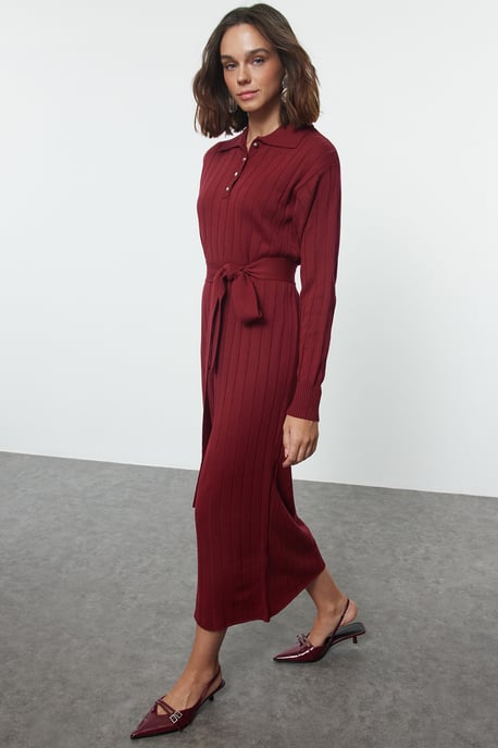 Trendyol Modest Damen Bordeaux Einfarbig Maxi Lang Casual Gerade Modest Kleider - Image 5