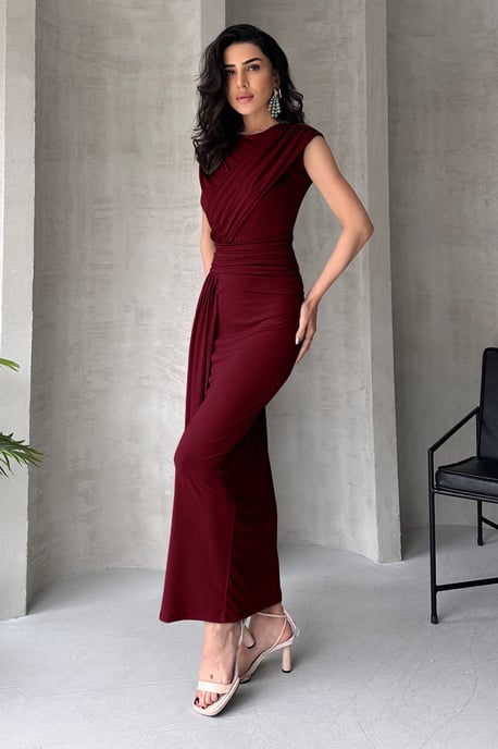 TRENDYOLMİLLA Damen Bordeaux Einfarbig Maxi Ärmellos Elegant/Abend Bodycon Kleider - Image 3