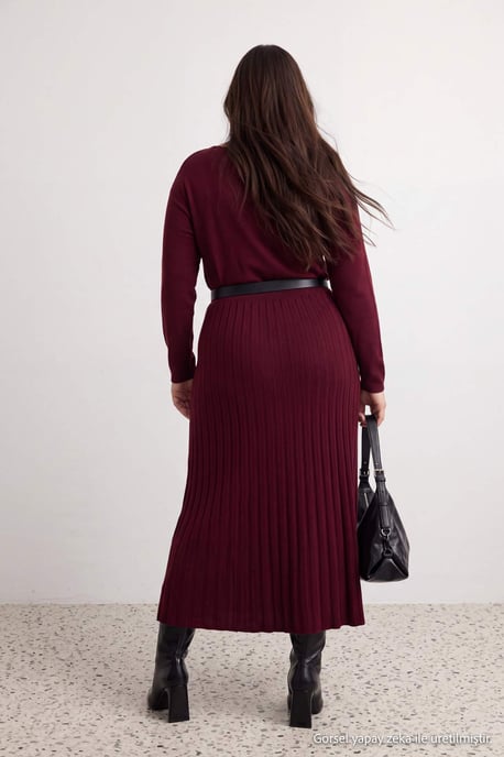 Trendyol Curve Damen Bordeaux Einfarbig Maxi Lang Abend / Alltag A-Linie Große Größen Kleid - Image 6