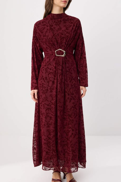 Trendyol Modest Damen Bordeaux Geblümt Maxi Lang A-Linie Modest Abend Kleider - Image 2
