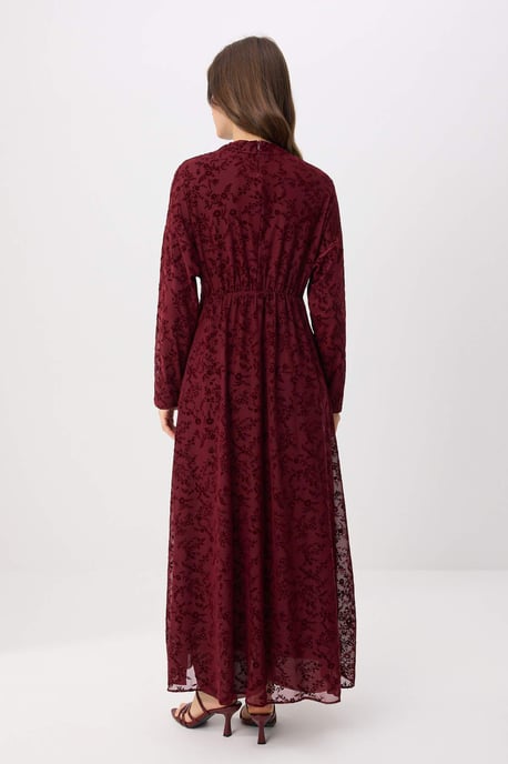 Trendyol Modest Damen Bordeaux Geblümt Maxi Lang A-Linie Modest Abend Kleider - Image 3