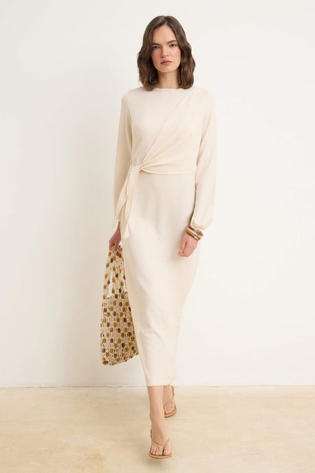 Trendyol Modest Damen Ecru Einfarbig Maxi Lang Casual Zweireihig Modest Kleider - Image 1