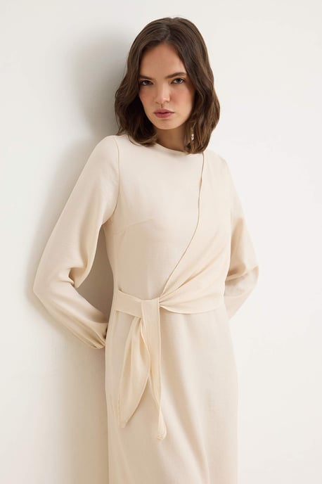 Trendyol Modest Damen Ecru Einfarbig Maxi Lang Casual Zweireihig Modest Kleider - Image 4
