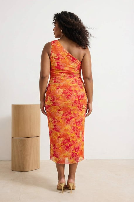 Trendyol Curve Damen Orange Einfarbig Maxi Ärmellos Party Bodycon Große Größen Kleid - Image 2