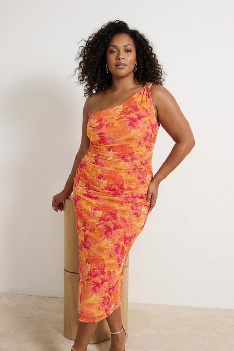 Trendyol Curve Damen Orange Einfarbig Maxi Ärmellos Party Bodycon Große Größen Kleid - Image 6