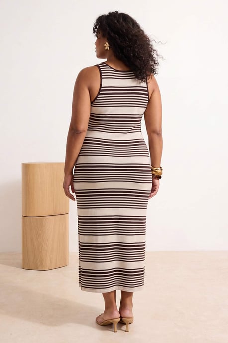 Trendyol Curve Damen Bordeaux Gestreift Maxi Ärmellos Casual Gerade Große Größen Kleid - Image 2