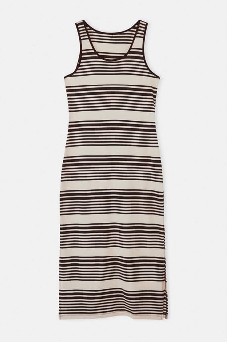 Trendyol Curve Damen Bordeaux Gestreift Maxi Ärmellos Casual Gerade Große Größen Kleid - Image 3