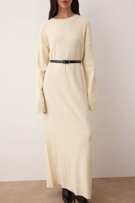 Trendyol Modest Maxikleid, einfarbig, 3/4-Arm, A-Linie - Ecru - Image 2