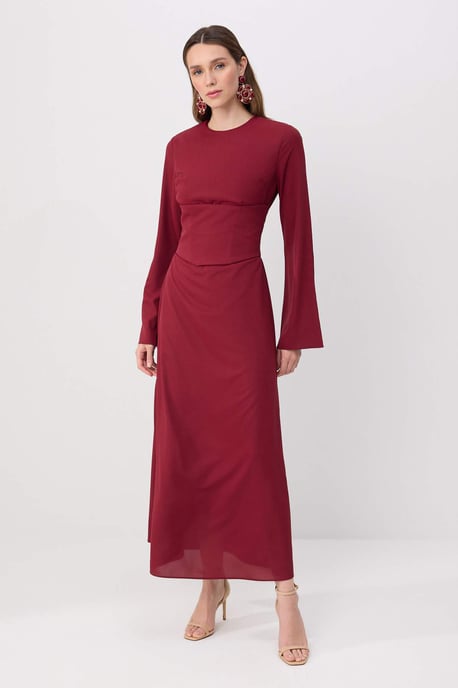 Trendyol Modest Damen Bordeaux Einfarbig Maxi Lang Elegant/Abend Skater Modest Abend Kleider - Image 1