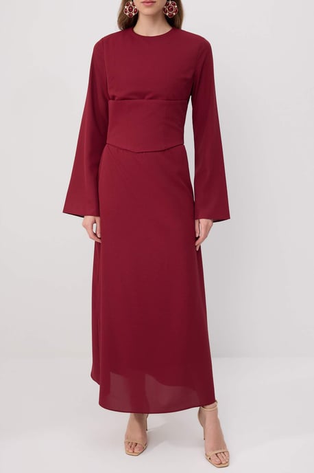 Trendyol Modest Damen Bordeaux Einfarbig Maxi Lang Elegant/Abend Skater Modest Abend Kleider - Image 2