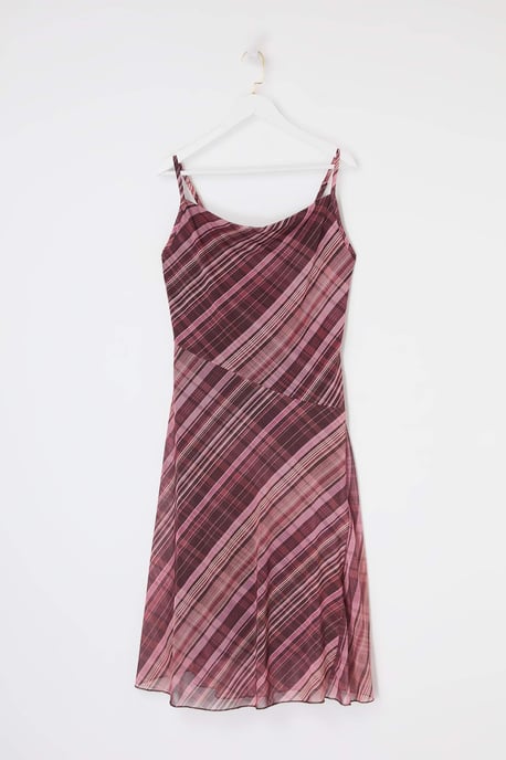 Trendyol Curve Damen Bordeaux Kariert Maxi Ärmellos Casual A-Linie Große Größen Kleid - Image 3