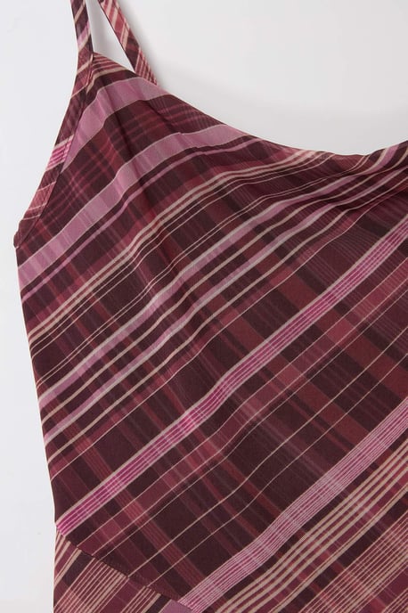 Trendyol Curve Damen Bordeaux Kariert Maxi Ärmellos Casual A-Linie Große Größen Kleid - Image 5
