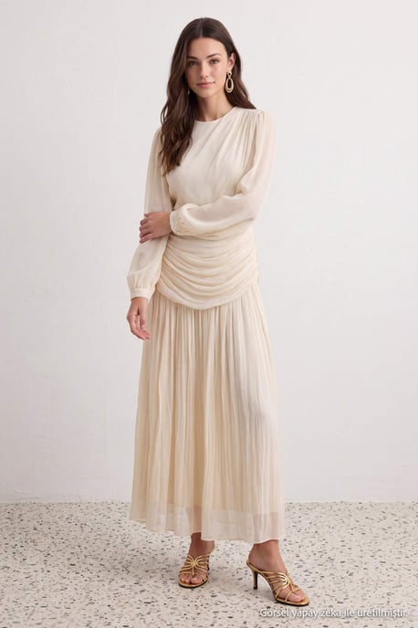 Trendyol Modest Damen Ecru Einfarbig Maxi Lang Elegant/Abend Skater Modest Abend Kleider - Image 2