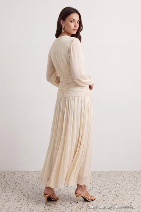 Trendyol Modest Damen Ecru Einfarbig Maxi Lang Elegant/Abend Skater Modest Abend Kleider - Image 3