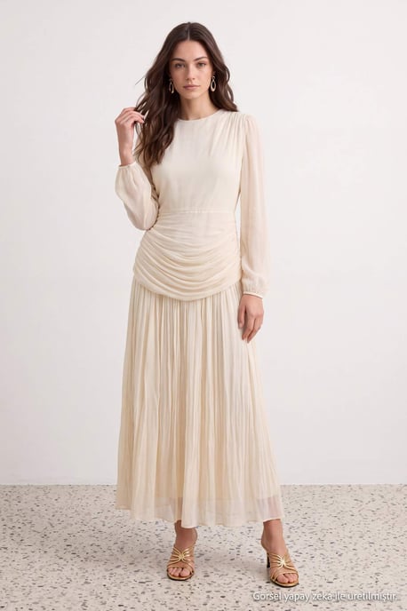 Trendyol Modest Damen Ecru Einfarbig Maxi Lang Elegant/Abend Skater Modest Abend Kleider - Image 6