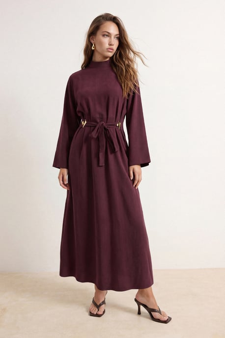 TRENDYOLMİLLA Damen Bordeaux Einfarbig Maxi Lang A-Linie Modest Kleider - Image 1
