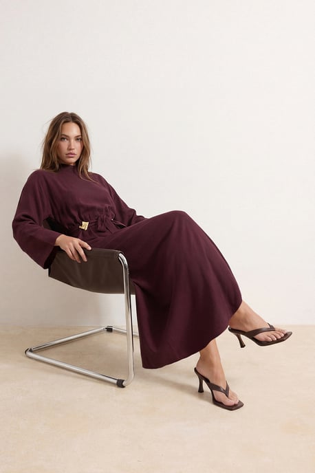 TRENDYOLMİLLA Damen Bordeaux Einfarbig Maxi Lang A-Linie Modest Kleider - Image 2
