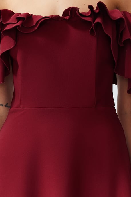 TRENDYOLMİLLA Damen Bordeaux Einfarbig Maxi Ärmellos Abschluss / Ball A-Linie Abend & Ball Kleid - Image 4