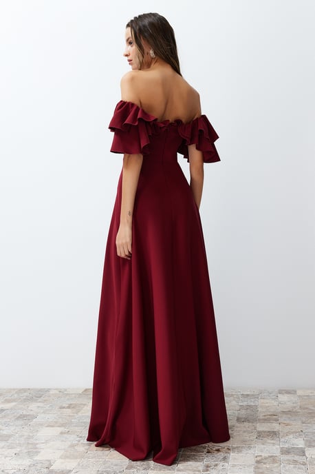 TRENDYOLMİLLA Damen Bordeaux Einfarbig Maxi Ärmellos Abschluss / Ball A-Linie Abend & Ball Kleid - Image 5