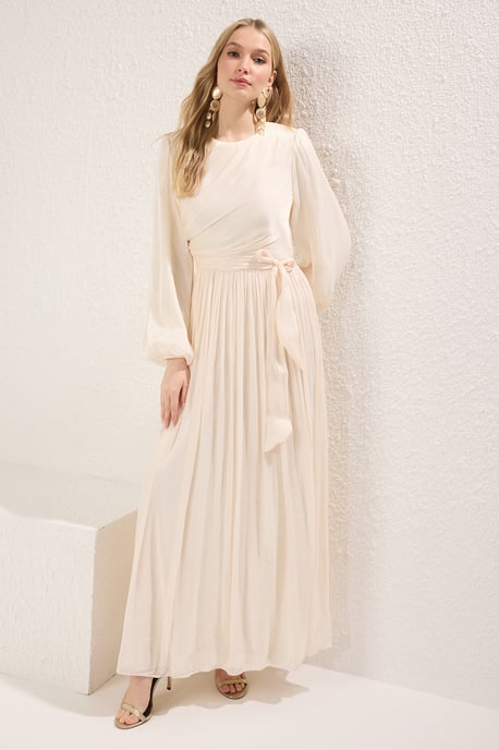 Trendyol Modest Damen Ecru Einfarbig Maxi Lang Elegant/Abend Skater Modest Abend Kleider - Image 4