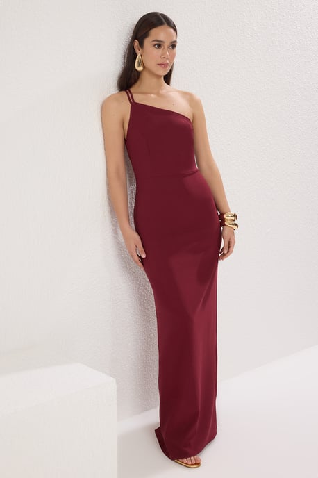 TRENDYOLMİLLA Damen Bordeaux Einfarbig Maxi Ärmellos Abschluss / Ball Gerade Abend & Ball Kleid - Image 4