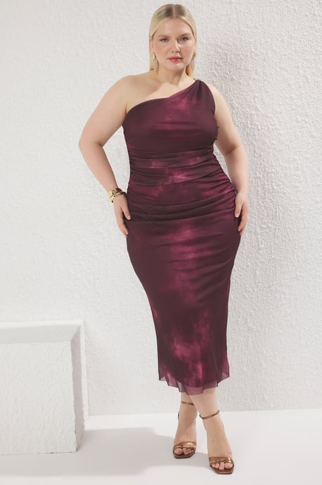 Trendyol Curve Damen Bordeaux Einfarbig Maxi Ärmellos Party Bodycon Große Größen Kleid - Image 1