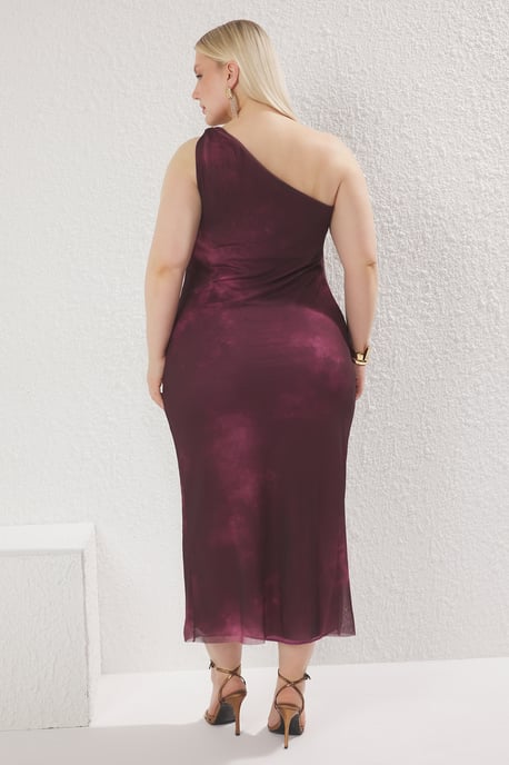 Trendyol Curve Damen Bordeaux Einfarbig Maxi Ärmellos Party Bodycon Große Größen Kleid - Image 3
