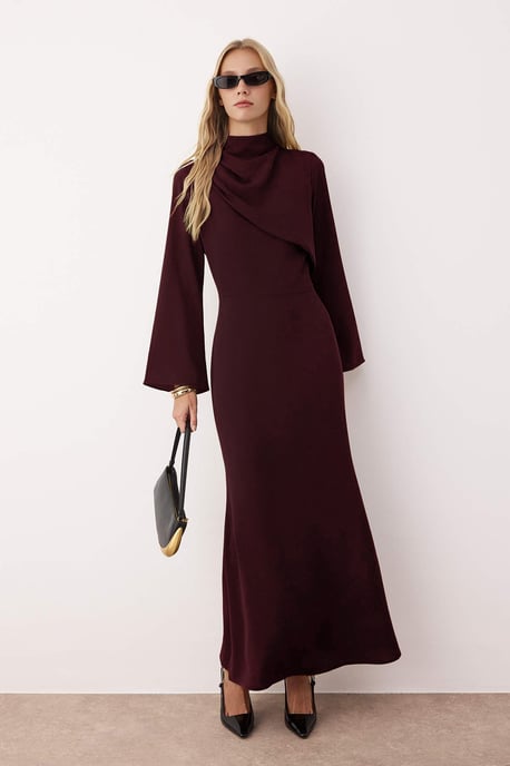 Trendyol Modest Damen Bordeaux Einfarbig Maxi Lang Casual A-Linie Modest Abend Kleider - Image 1