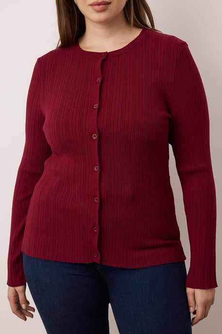 Trendyol Curve Damen Bordeaux Einfarbig Lang Tailliert Große Größen Cardigans - Image 2