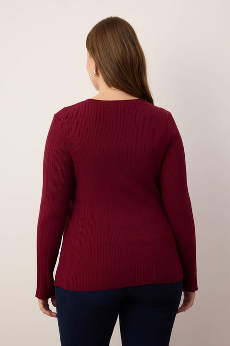 Trendyol Curve Damen Bordeaux Einfarbig Lang Tailliert Große Größen Cardigans - Image 3