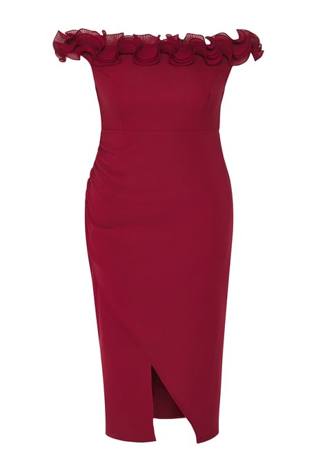 Trendyol Curve Damen Bordeaux Einfarbig Maxi Ärmellos Elegant/Abend A-Linie Große Größen Kleid - Image 4