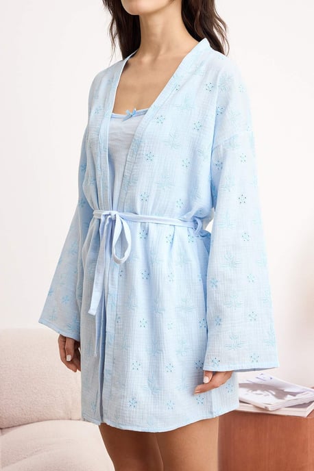 TRENDYOLMİLLA Damen 2er-Pack Blau Einfarbig Morgenmäntel - Image 3